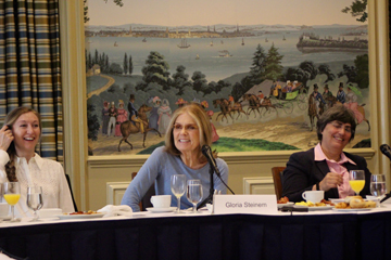 Gloria Steinem, co-convenor of Donor Direct Action, creates a moment of levity at a breakfast hosted by Donor Direct Action on 30 June 2016.